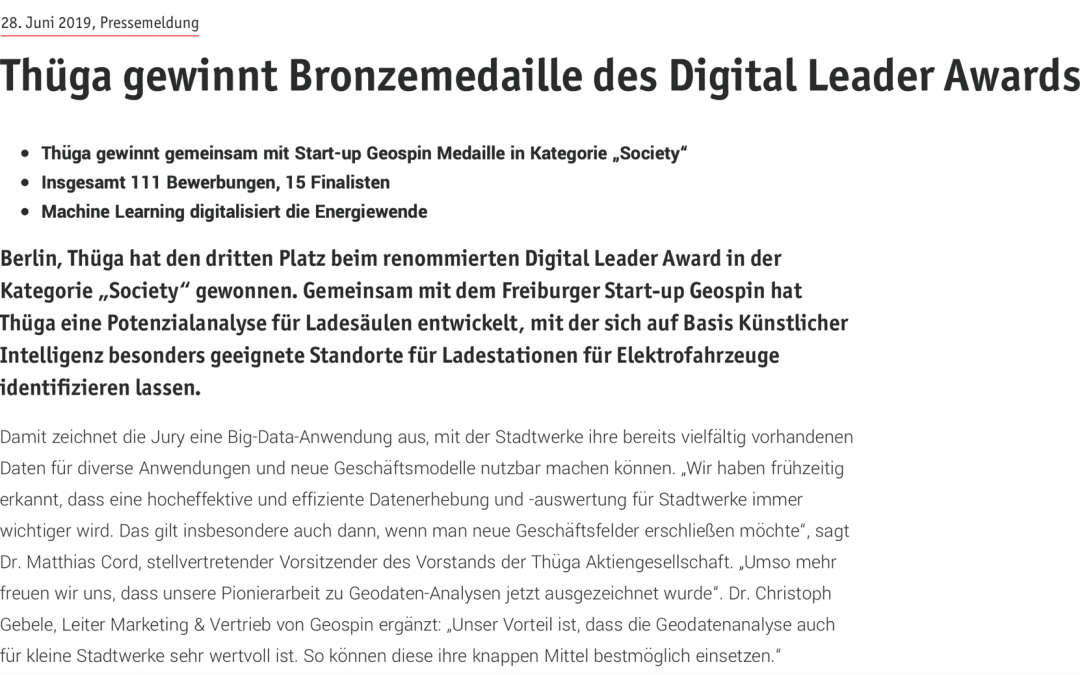 Pressemitteilung der Thüga Aktiengesellschaft zum Digital Leader Award